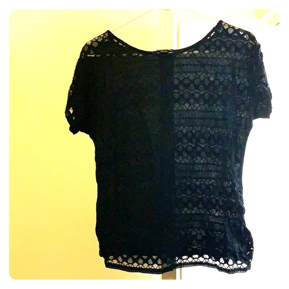 Lace front navy blue top